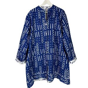Belma Reversible Blue/White African Inspired Jacket with Pockets Plus Size